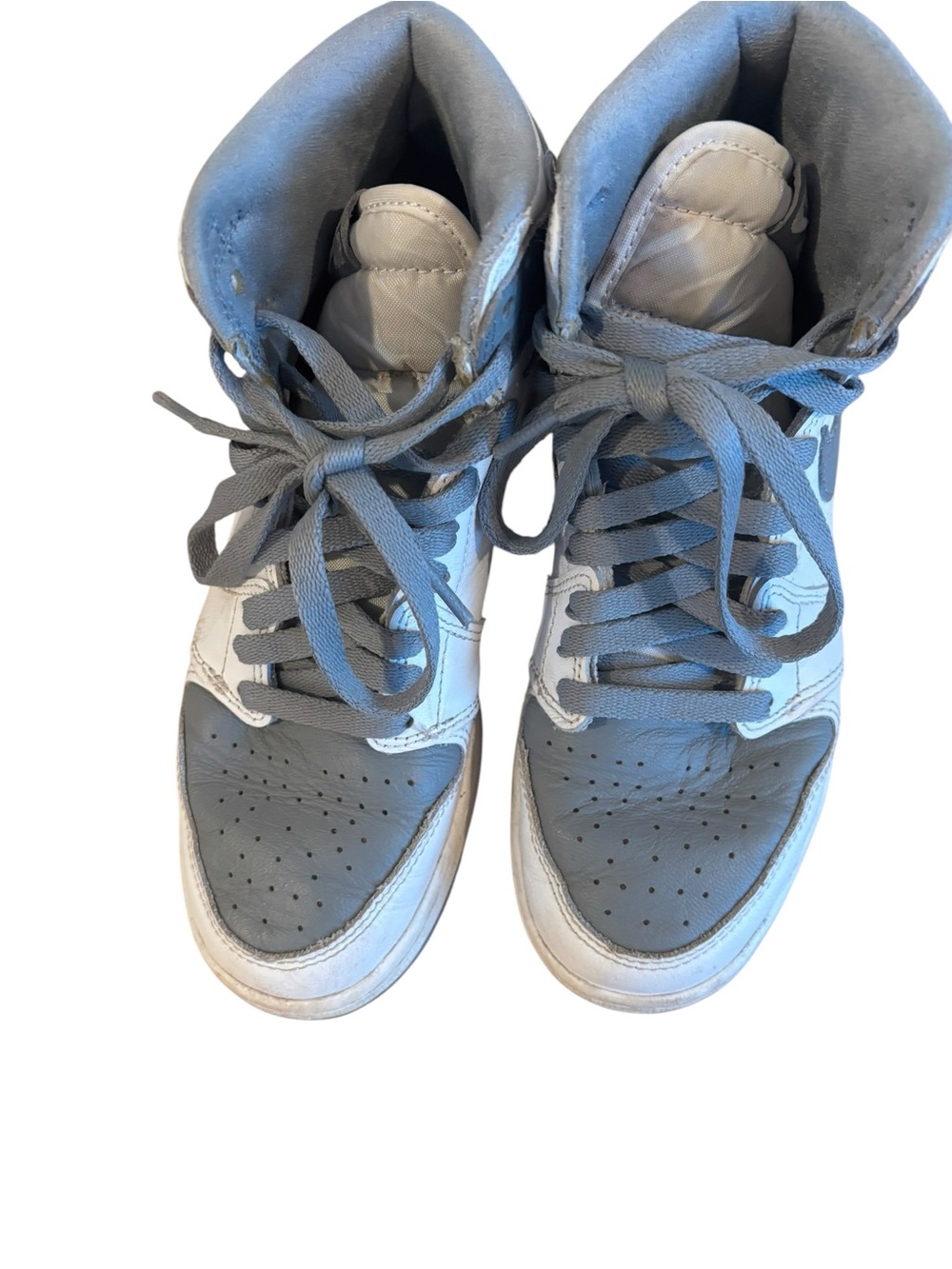 Nike Air Jordan 1 High Top Sneakers - White & Gray Kids Size 5 - Picture 3 of 8